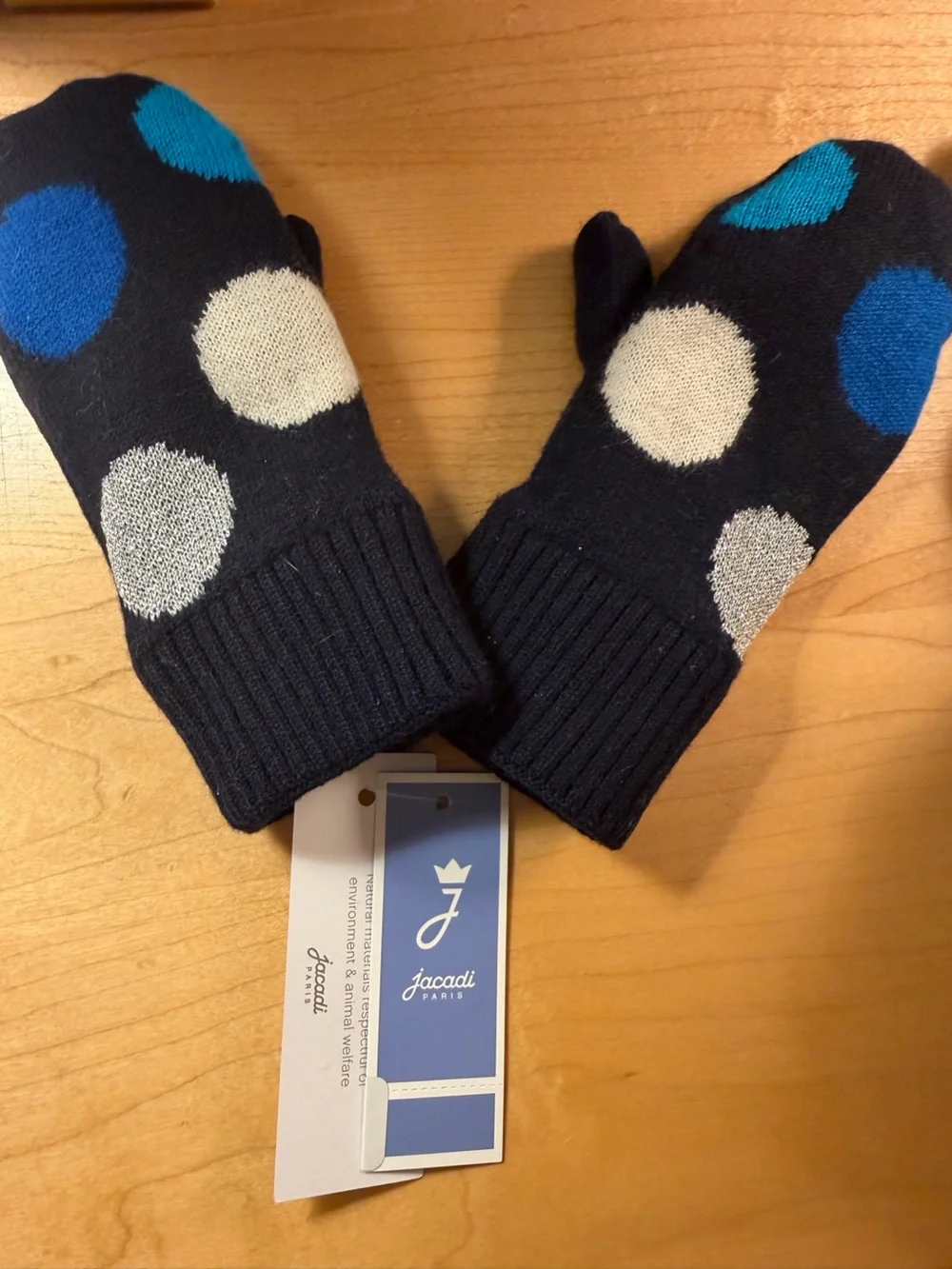 Jacadi Navy Mittens with Blue and White Polka Dots